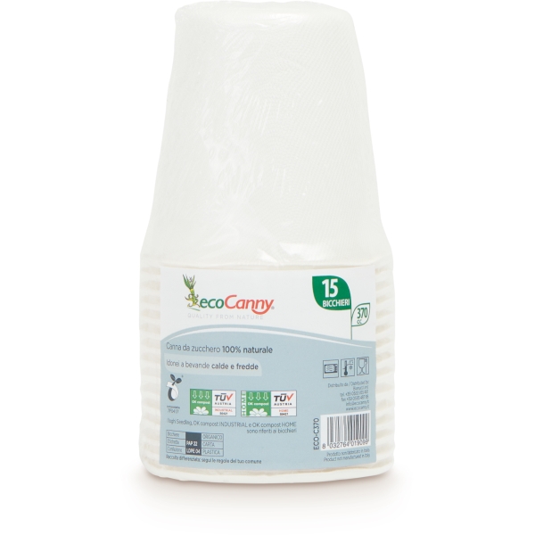 Eco bicchieri bio-compostabile canna da zucchero da 370ml - D07053