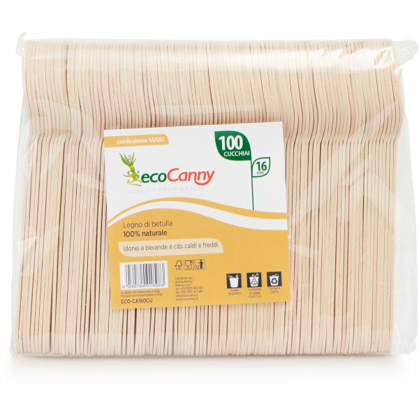 Eco cucchiai bio-compostabile posate in legno di betulla 16 cm - D07054