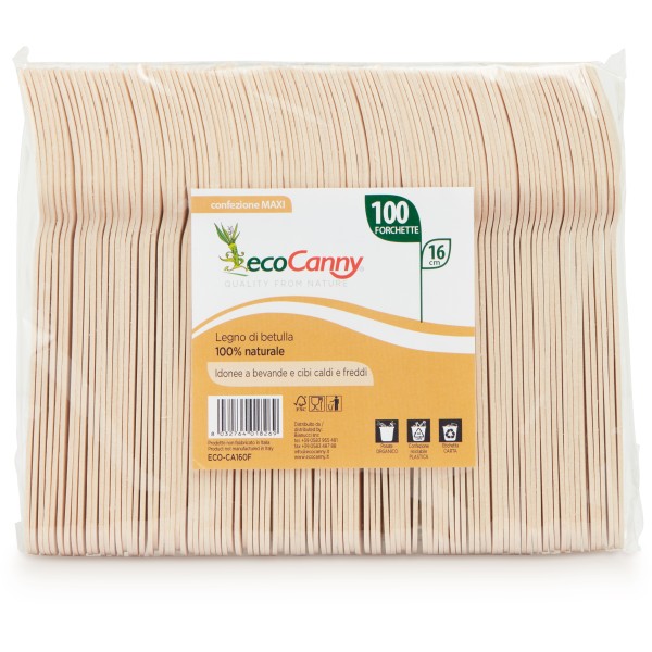 Eco forchette bio-compostabile posate in legno di betulla 16 cm - D07055