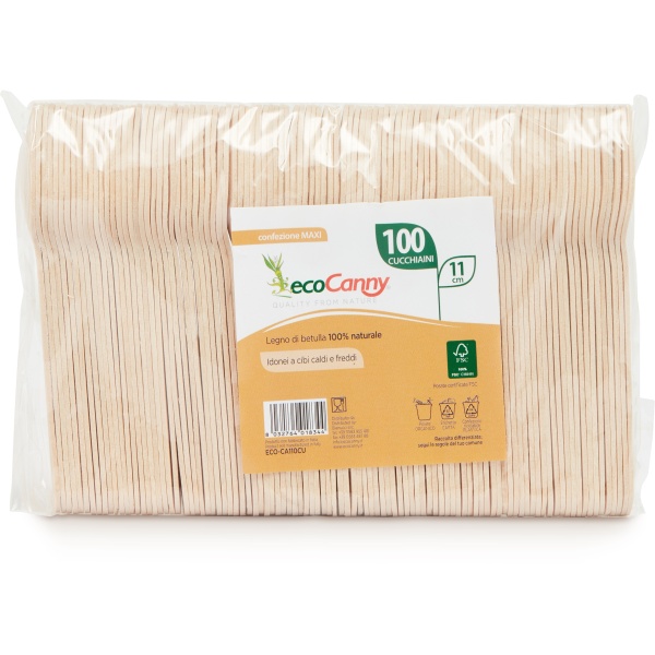 Eco cucchiaini per dolce/thè bio-compostabile posate 11 cm in legno di betulla - D07201
