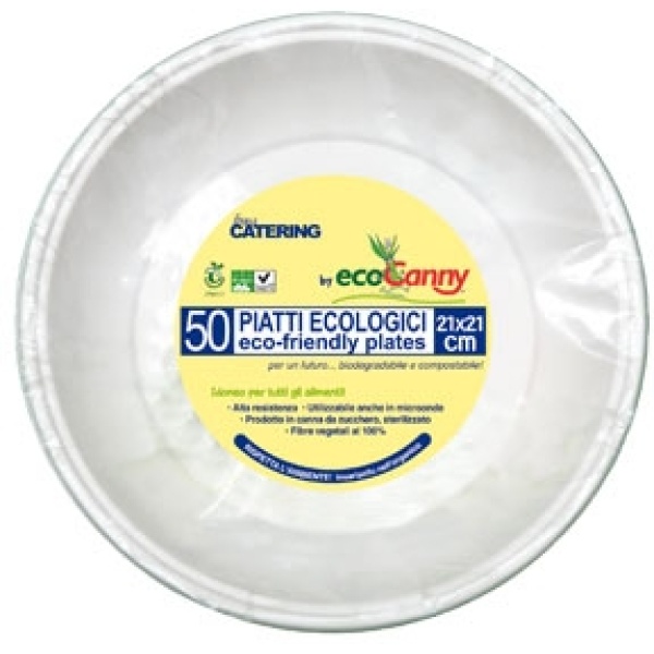 Eco piatti bio-compostabile linea classic - piatto fondo 21 cm capacità 850 cc canna da zucchero - D07242