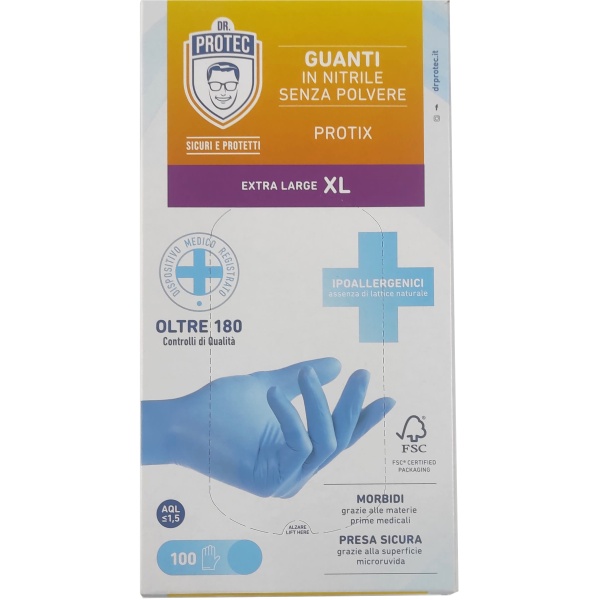Guanti in NITRILE Taglia XL confezione da 100pz colore Azzurro DR.PROTEC