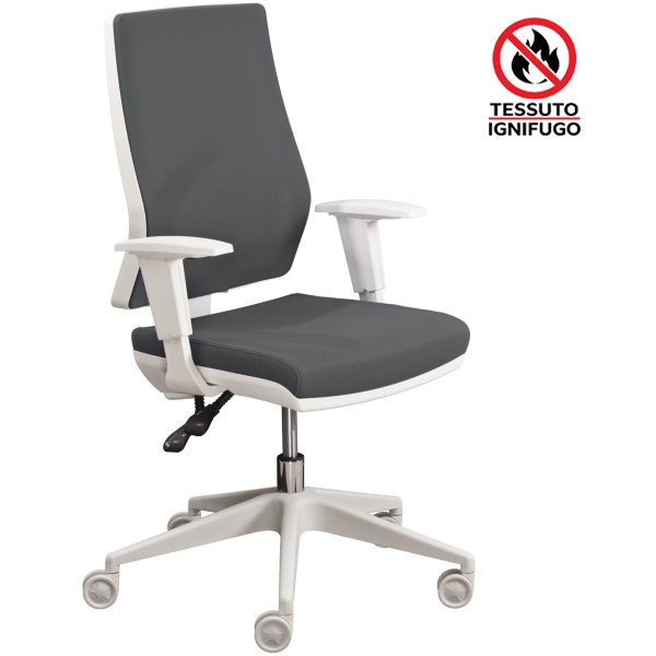 Poltrona semidirezionale Unica Back SyPoltrona semidirezionale Unica Back System struttura bianca tessuto a rete Ignifugo grigio con braccioli regolabili in tinta - U2G0C4SDGX697 - D01555stem Ignifuga struttura bianca tessuto grigio - O01386