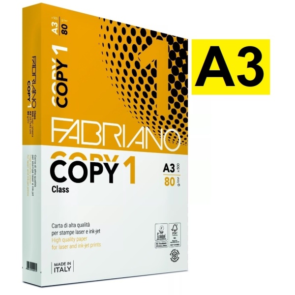 Carta A3 Fabriano Copy 1 per fotocopie (80 gr) - 1 risma da 500 fogli
