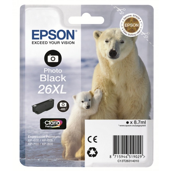 Cartuccia Epson 26XL/blister RS+AM+RF (C13T26314020) nero fotografico - U00293