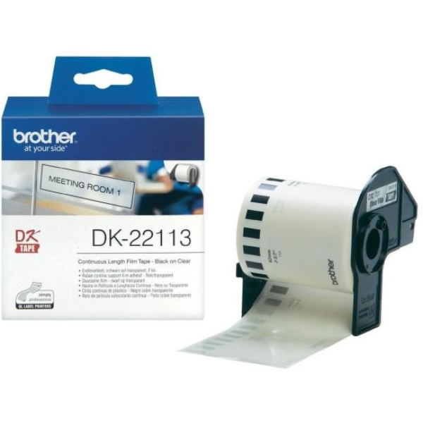 Rotolo etichette Brother DK22113 nero-trasparente - U00839