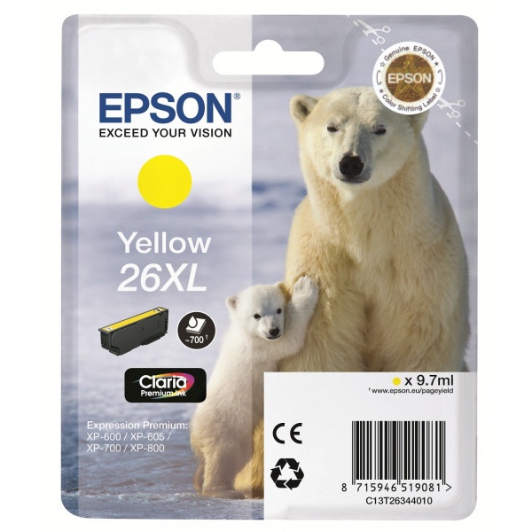 Cartuccia Epson 26XL/blister RS+AM+RF (C13T26344020) giallo - Y09616