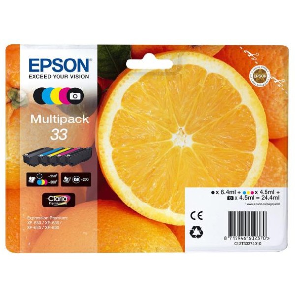 Cartuccia Epson T33/blister RS+AM+RF (C13T33374020) nero fotografico nero-ciano-magenta-giallo - Y09644