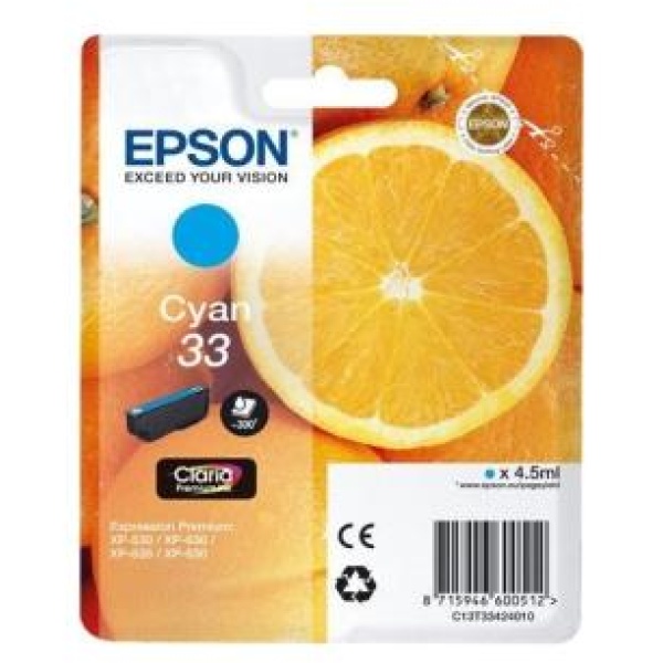 Cartuccia Epson T33/blister RS+AM+RF (C13T33424020) ciano - Y09648