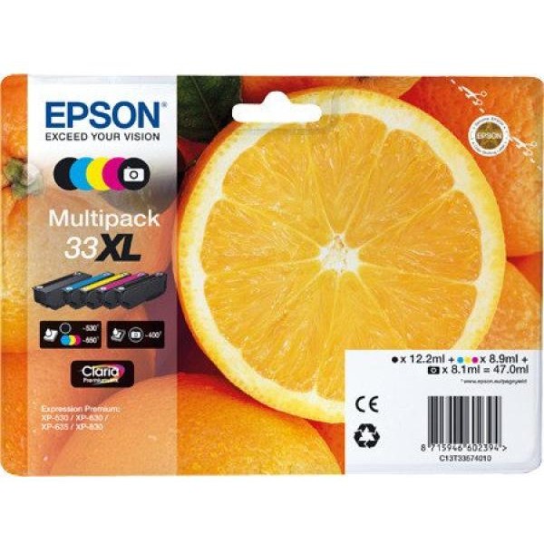 Cartuccia Epson T33XL/blister RS+AM+RF (C13T33574020) nero fotografico nero-ciano-magenta-giallo - Y09653