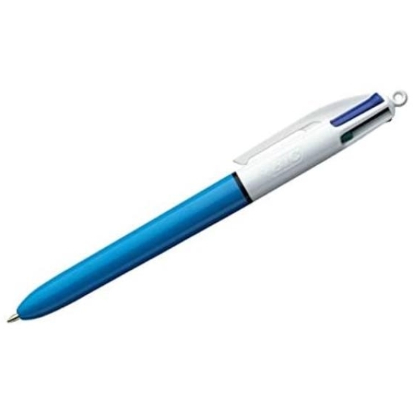 Penna a sfera 4 colori Bic multicolore - tratto 1 mm - fusto bianco/azzurro  (conf. 1)