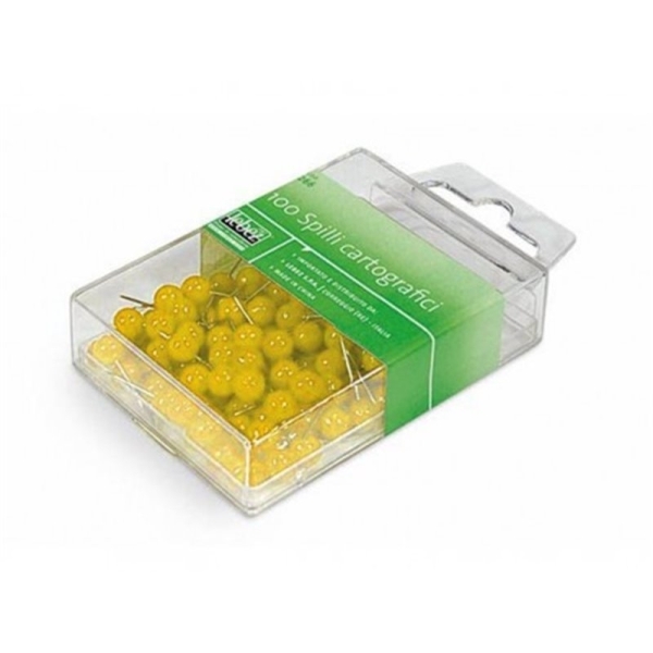 Scatola 100 spilli cartografici a sfera giallo art.266 - Z00207