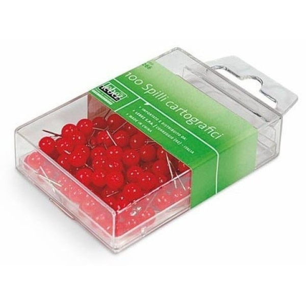 Scatola 100 spilli cartografici a sfera rosso art.266 - Z00209
