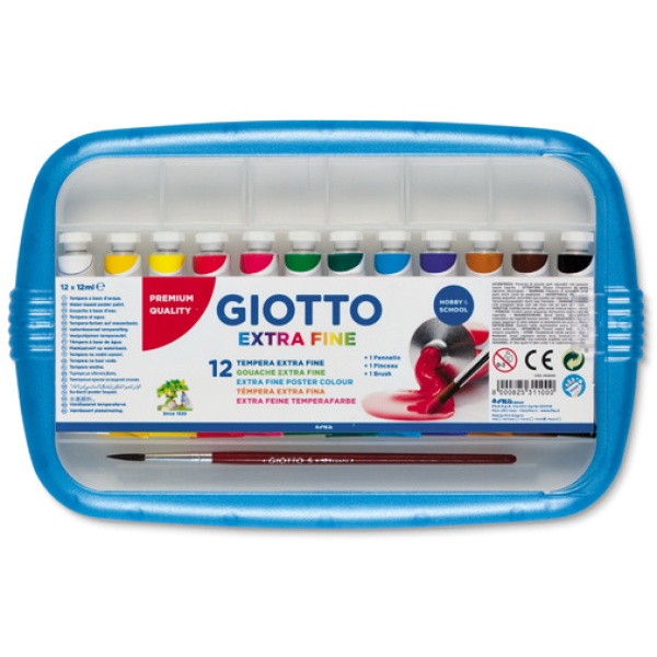 Box 12 tubetti tempera 12ml giotto tubo 4 assortito - Z00434