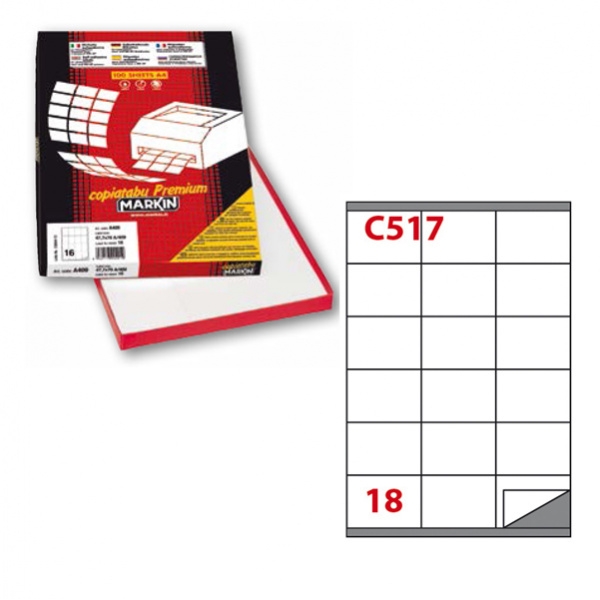 Etichetta adesiva c/517 bianca 100fg A4 70x48mm (18et/fg) markin - Z00720