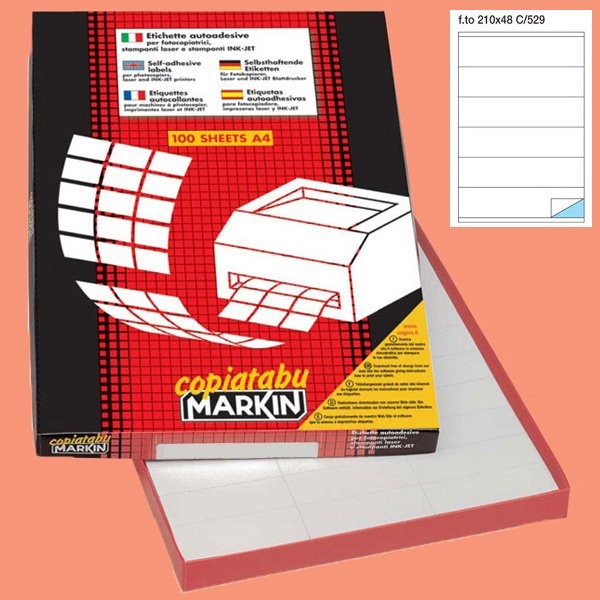 Etichetta adesiva c/529 bianca 100fg A4 210x48mm (6et/fg) markin - Z00728