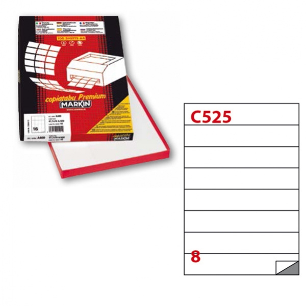 Etichetta adesiva c/525 bianca 100fg A4 210x37mm (8et/fg) markin - Z00743