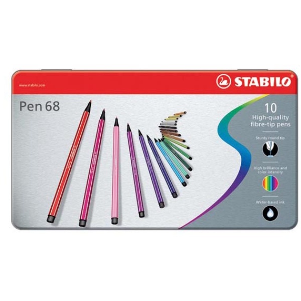 Scatola metallo 10 pennarelli pen 6810 stabilo - Z01010