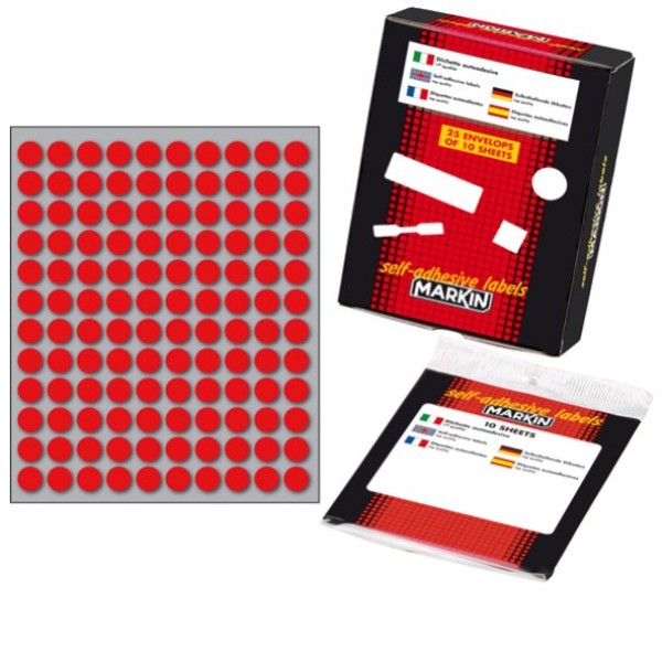 Etichetta adesiva rosso tonda ø10mm (10fogli x 120etichette) markin - Z01123