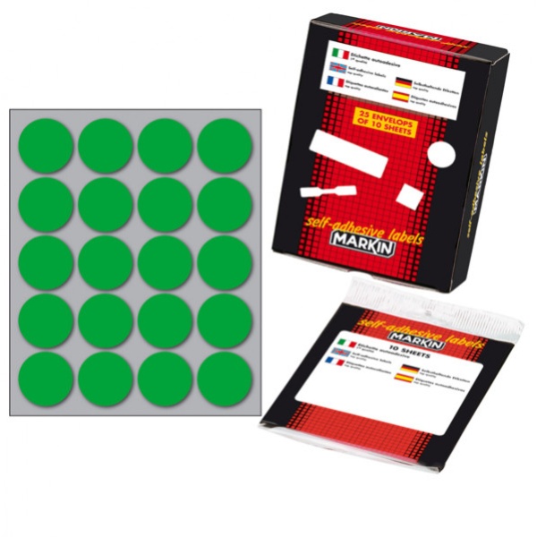 Etichetta adesiva verde tonda ø27mm (10fogli x 20etichette) markin - Z01128
