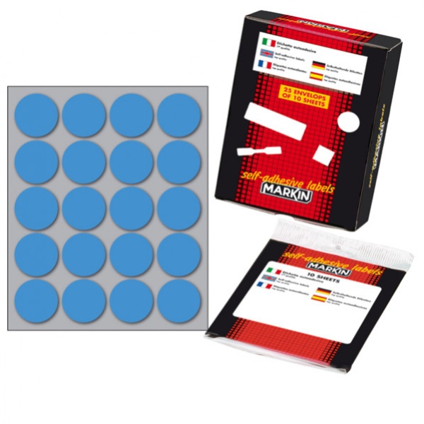 Etichetta adesiva blu tonda ø27mm (10fogli x 20etichette) markin - Z01129