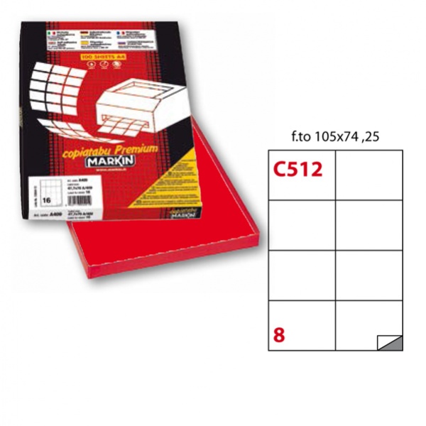Etichetta adesiva c/512 rosso 100fg A4 105x74mm (8et/fg) markin - Z01202