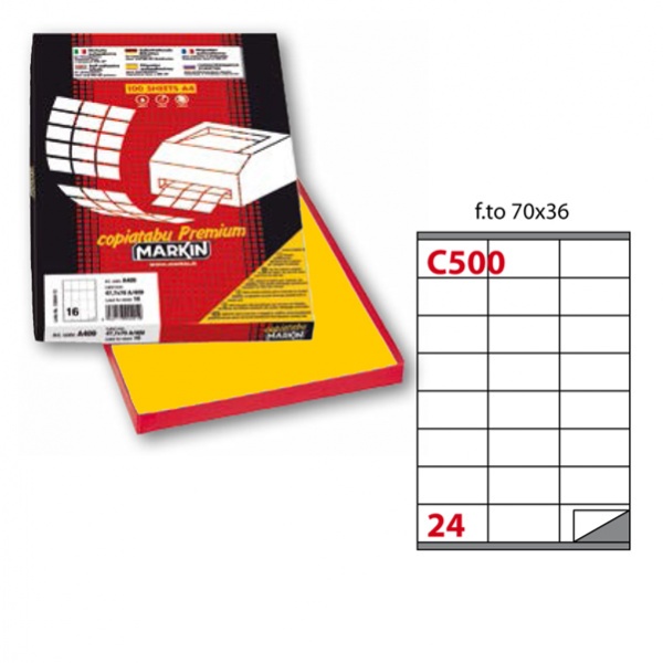 Etichetta adesiva c/500 giallo 100fg A4 70x36mm (24et/fg) markin - Z01203