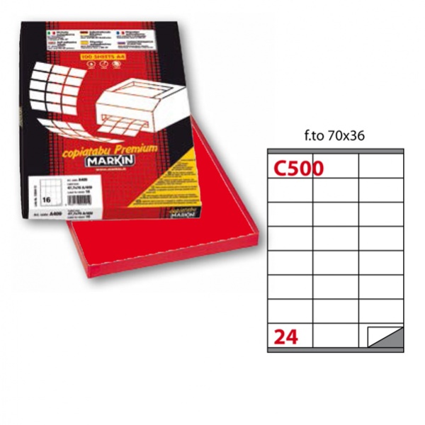 Etichetta adesiva c/500 rosso 100fg A4 70x36mm (24et/fg) markin - Z01204