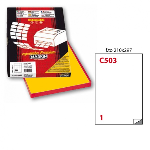 Etichetta adesiva c/503 giallo 100fg A4 210x297mm (1et/fg) markin - Z01206