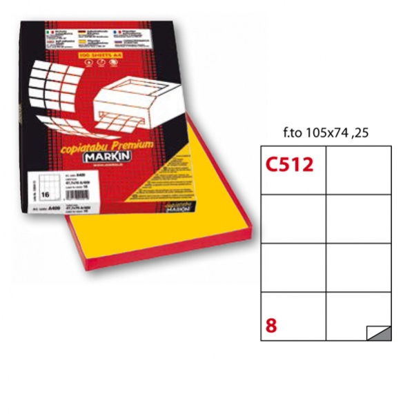 Etichetta adesiva c/512 giallo 100fg A4 105x74mm (8et/fg) markin - Z01411