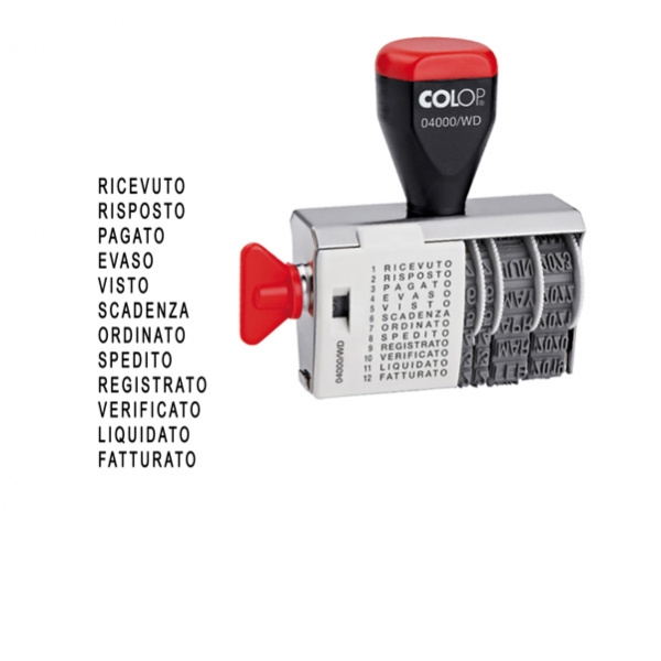Timbro datario polinomio 12 diciture 4mm 04000wd (blister) colop - Z01466