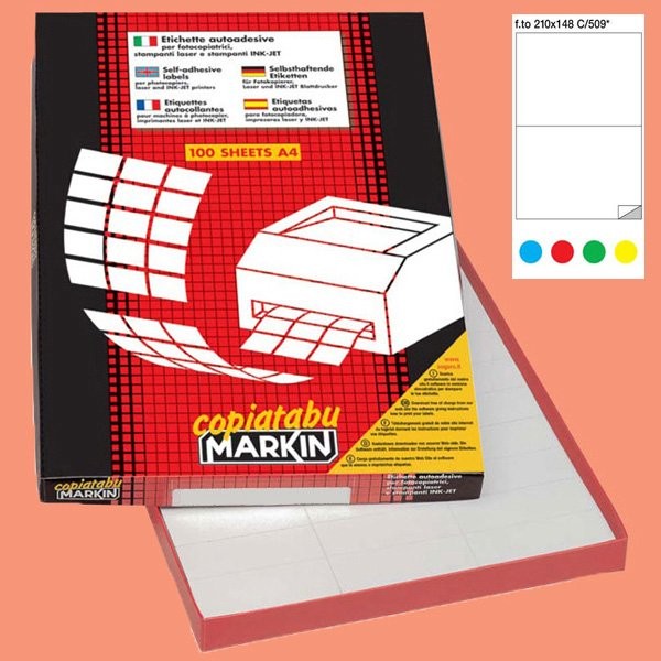 Etichetta adesiva c/509 giallo 100fg A4 210x148mm (2et/fg) markin - Z01625