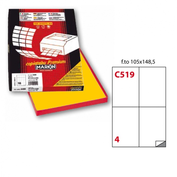 Etichetta adesiva c/519 giallo 100fg A4 105x148mm (4et/fg) markin - Z01626