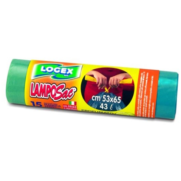 15 sacchi immondizia 53x65 43lt 25µ con maniglie logex - Z01703