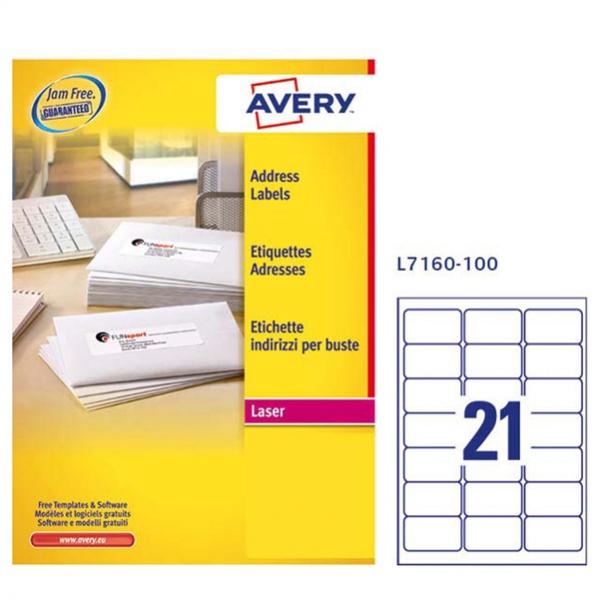 Etichetta adesiva l7160 bianca 100fg A4 63,5x38,1mm (21et/fg) avery - Z01717
