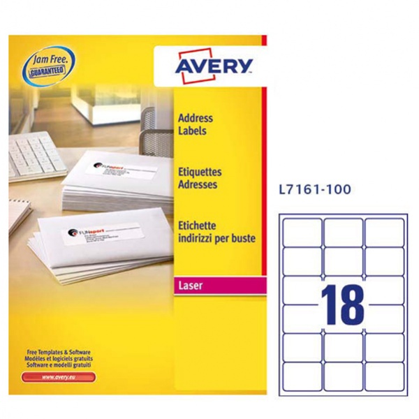 Etichetta adesiva l7161 bianca 100fg 63,5x46,6mm (18et/fg) avery - Z01718