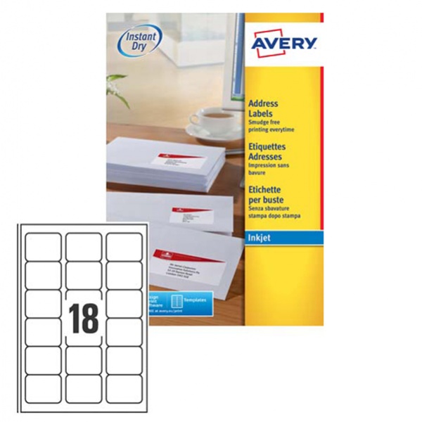 Etichetta adesiva j8161 bianca 25fg A4 63,5x46,6 (18et/fg) inkjet avery - Z01729