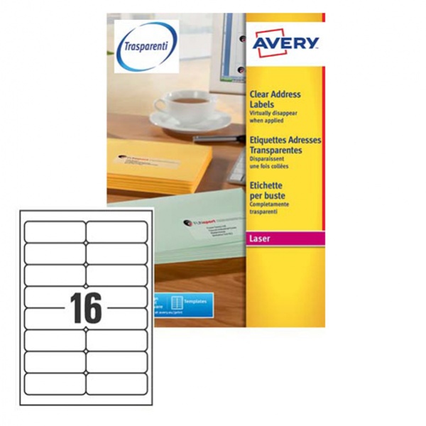 Poliestere adesivo l7562 trasparente 25fg A4 99,1x34mm (16et/fg) laser avery - Z01738