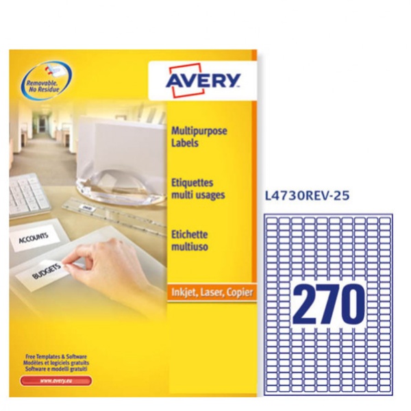 Etichetta adesiva l4730rev bianca rimovibili 25fg A4 17,8x10mm (270et/fg) avery - Z01748