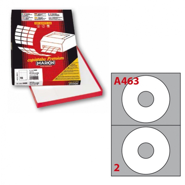 Etichetta adesiva a/463 bianca 100fg x cd ø117,5mm foro41mm (2et/fg) markin - Z01757