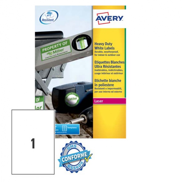 Poliestere adesivo l4775 bianco 20fg A4 210x297mm (1et/fg) laser avery - Z02161