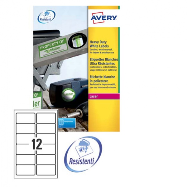 Poliestere adesivo l4776 bianco 20fg A4 99,1x42,3mm (12et/fg) laser avery - Z02162