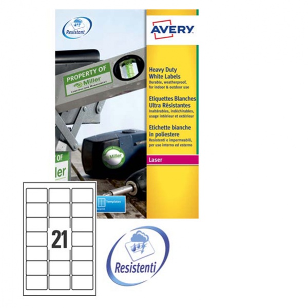 Poliestere adesivo l7060 bianco 20fg A4 63,5x38,1mm (21et/fg) laser avery - Z02164