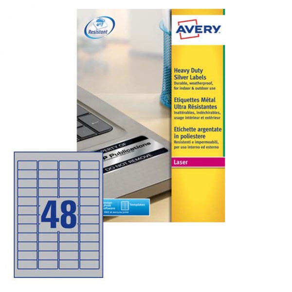 Poliestere adesivo l6009 argento 20fg A4 45,7x21,2mm (48et/fg) laser avery - Z02166