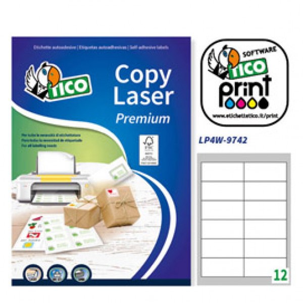 Etichette laser lp4w-9742 12etic./fg (97x42.3) 100fg bianche tico - Z02349