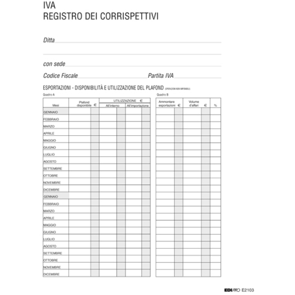 Registro iva corrispettivi 31x24,5 15pag. numerate e2103 - Z02583