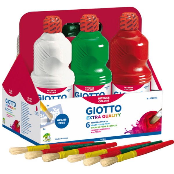 Schoolpack 6 flaconi tempera pronta 1000ml assortita giotto - Z02788