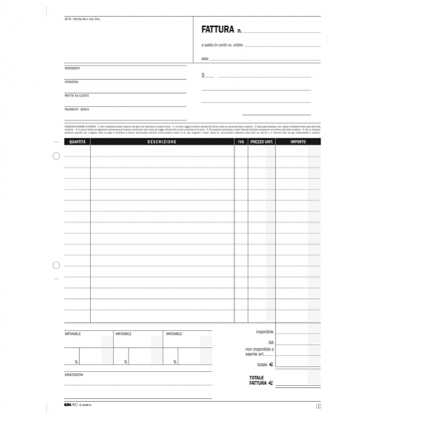 Blocco fattura generica 50/50 fogli autoric. 29,7x21 e5296a - Z02909