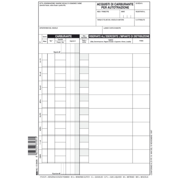 50 schede carburante 21x15cm e3343n edipro - Z02933