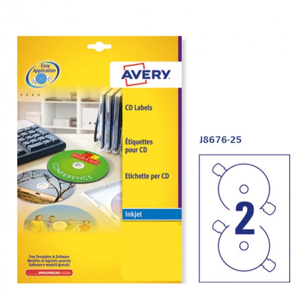 Etichetta adesiva j8676 bianca opaca cd/dvd 25fg A4 ø117mm (2et/fg) inkjet - Z02977